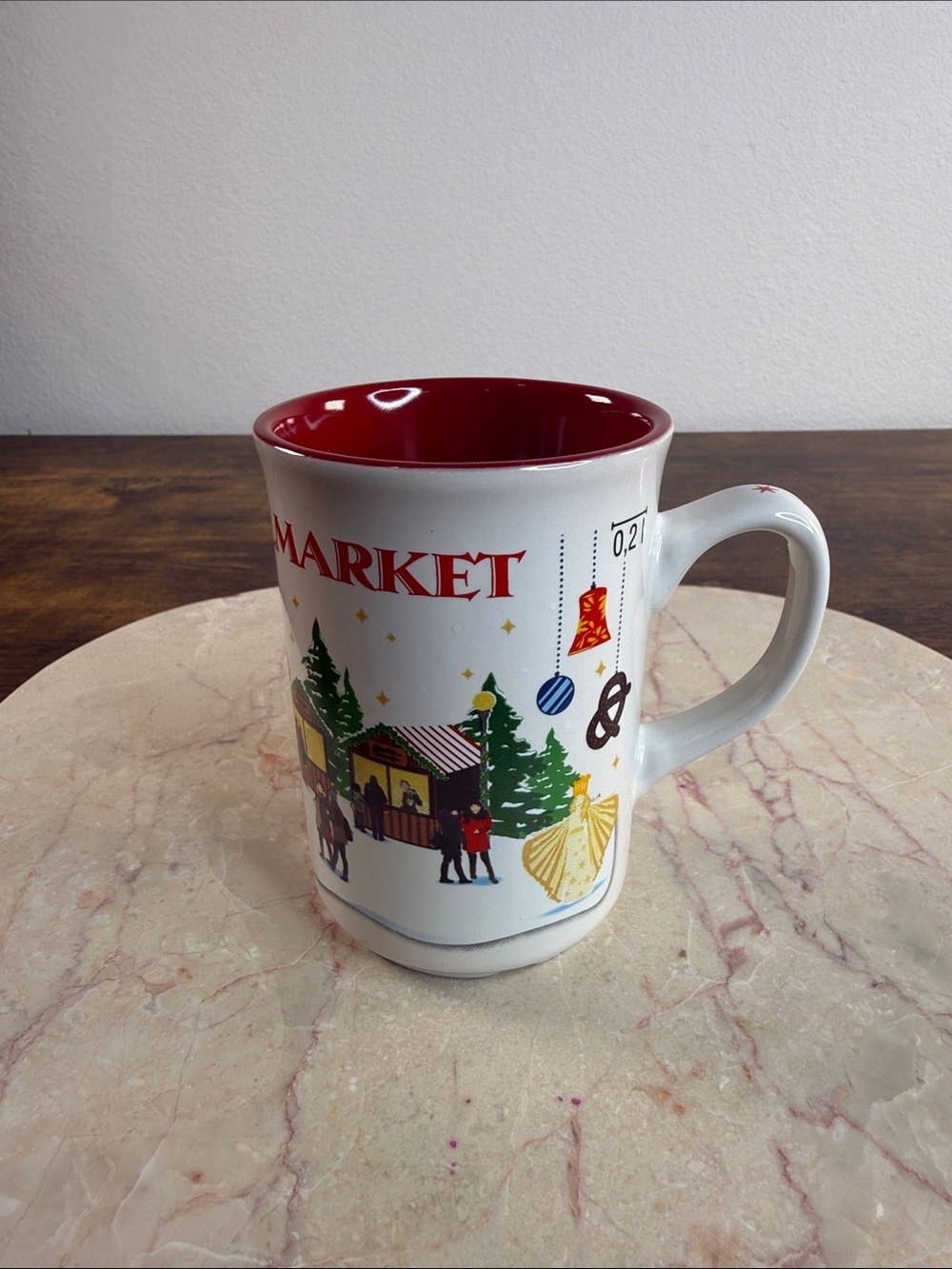 White and Red Holiday Market Ceramic Mug